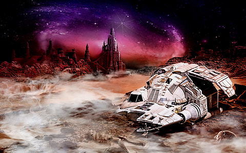 gray space craft under starry sky thumbnail