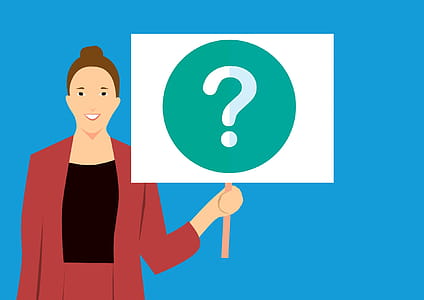 Illustration of business woman with sign prompting to ask questions thumbnail