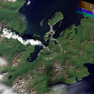 Satellite view of Dutch Harbor in Unalaska, Alaska thumbnail