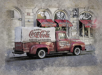 red and white Coca-Cola truck near building thumbnail