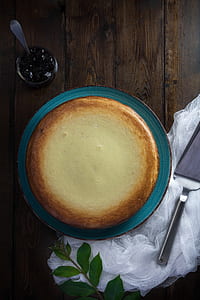 baked food on blue ceramic plate thumbnail