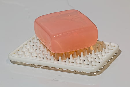 photo of pink bar soap on white soap dish thumbnail