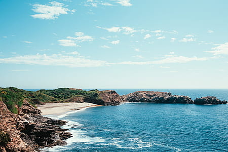 People spending holiday on the beach surrounded by blue ocean thumbnail