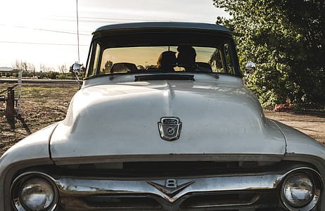 couple kissing inside classic white car near green leaf tree at daytime thumbnail