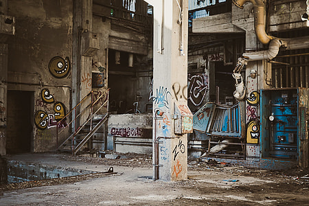 abandoned building with blue metal cabinet thumbnail
