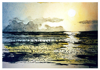seashore during golden hour painting thumbnail