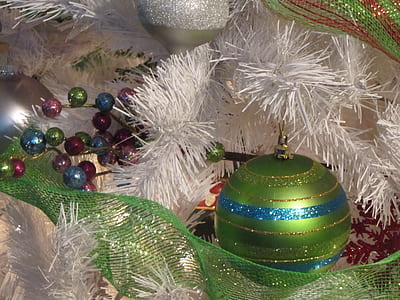 green bauble hanged on white tree thumbnail