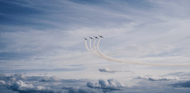 high-angle photography of plane air show thumbnail