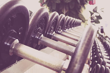 pile of gray-and-black dumbbells thumbnail