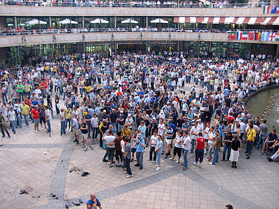 Football fans inside Arena Citi in Kiev, Ukraine thumbnail
