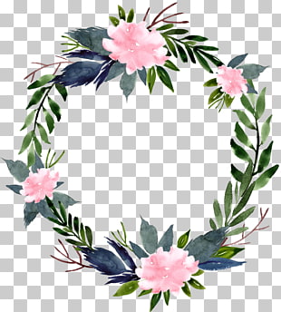 Flower Wreath , Watercolor flower ring round border, blue, white, and green floral illustration PNG clipart