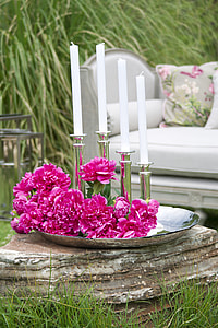 pink peonies in ceramic dish thumbnail