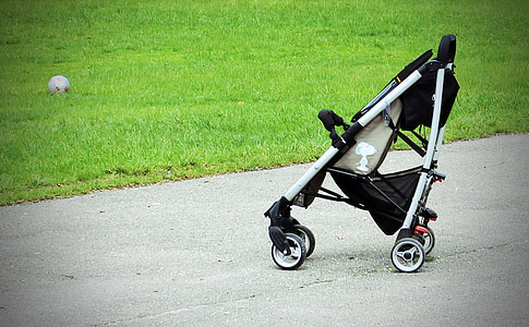 baby's black stroller near grasses thumbnail
