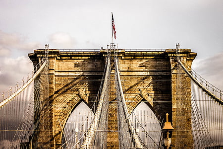 USA flag on Brooklyn Bridge, New York thumbnail