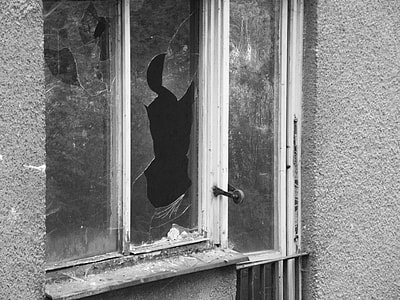 gray wooden framed glass window broken thumbnail