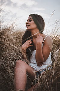 woman, female, portrait, model, grass thumbnail
