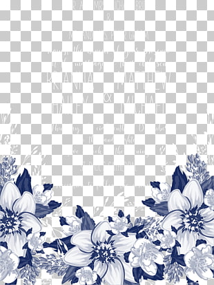 Blue Petal Black and white Pattern, blue flowers invitations, white text on blue background PNG clipart