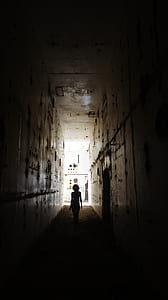 silhouette of person walking between wall thumbnail
