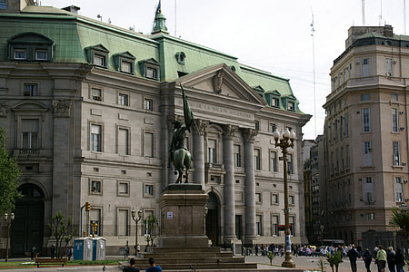 Banco de la Nación and equestrian monument to Manuel Belgrano - Plaza 5 de Mayo, San Nicolás, Buenos Aires, Argentina thumbnail
