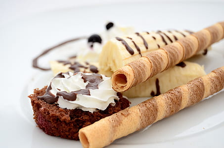 yellow banana, chocolate cupcake and chocolate sticks dessert thumbnail