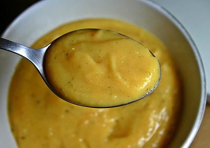 cream soup on bowl and spoon thumbnail