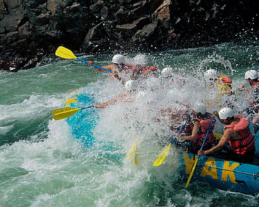 group of people paddling on inflatable raft at daytime thumbnail
