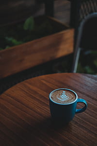 coffee late in blue ceramic cup thumbnail