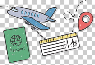 Airplane Airline ticket Travel Icon, Hand painted abroad travel ticket passport, gray and blue airplane illustration PNG clipart