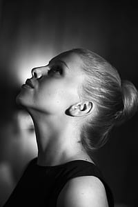 grayscale photo of woman in sleeveless top thumbnail