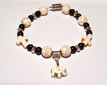 beaded beige and black bracelet on white thumbnail