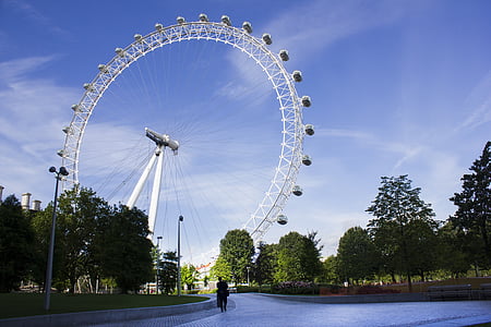 person standing near Ferris wheel under blue sky during daytime thumbnail
