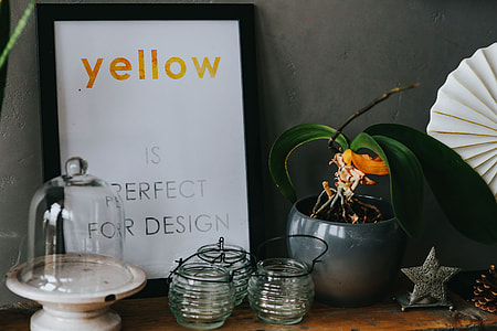 Assorted accessories with flowers and fruit on a shelf thumbnail