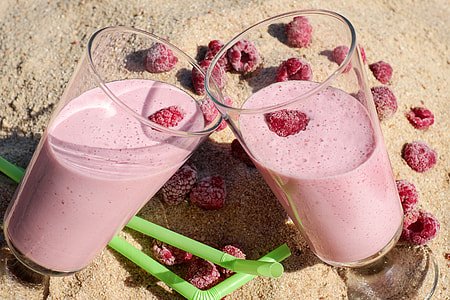 two clear drinking glasses with rustberry shake thumbnail