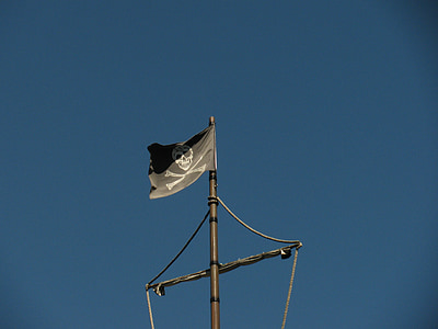 pirate flag under blue sky thumbnail