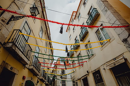 Streets decorated for the Saint Anthony Feast in Lisbon, Portugal thumbnail