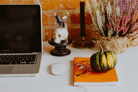 Desk with laptop & Halloween Decorations thumbnail