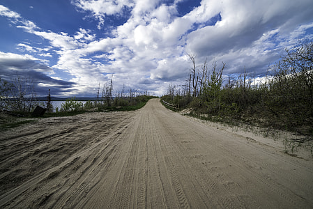 Path around Lesser Slave Lake with sky and clouds thumbnail