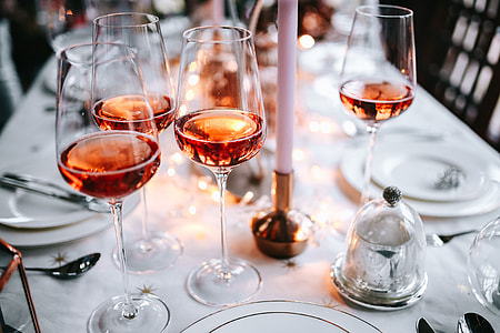 Rose wine glass on christmas table thumbnail