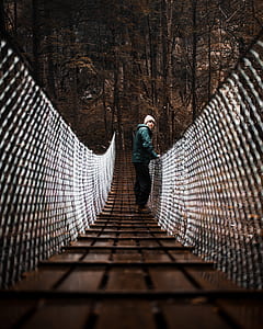 man standing on hanging bridge thumbnail