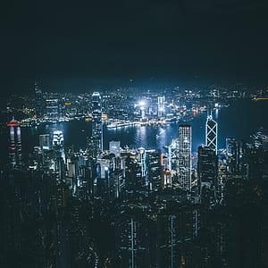 bird's-eye view photography of city at night thumbnail