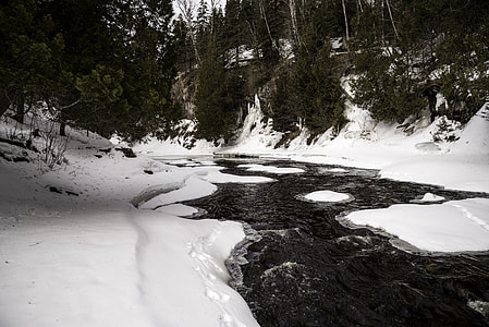 Flowing Cascade River in the winter at Cascade River State Park, Minnesota thumbnail