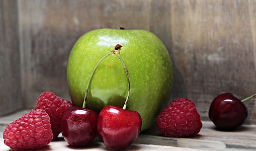 red apple, cherries, and cranberries thumbnail