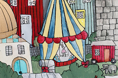 blue and yellow carnival tent illustration thumbnail