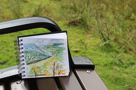 drawing of forest in sketch book on chair thumbnail