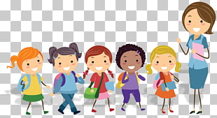 Teacher Physical education School Classroom, kids cartoon, woman and five children illustration PNG clipart