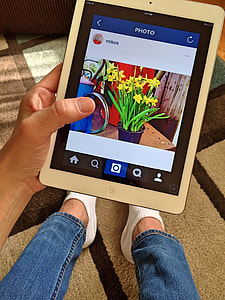 person holding iPad showing potted flowers thumbnail