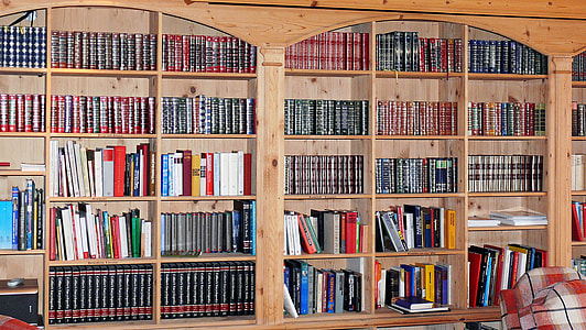 brown wooden bookcase with book lot thumbnail