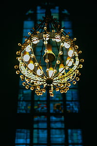 worm's eye view of brown chandelier thumbnail