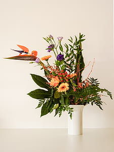 assorted-color-and-type flowers centerpiece on beige surface thumbnail