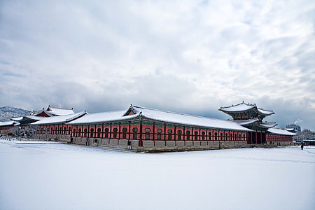 red wooden house at winter season thumbnail